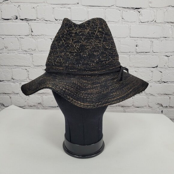 Free People Black Brown Wide Brim Floppy Lightweight Foldable Fedora Hat O/S - Picture 2 of 10